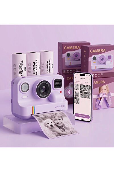 BUFS Çocuk Şipşak Fotoğraf Makinesi Dijital Baskılı Çift Kameralı App Bağlant...