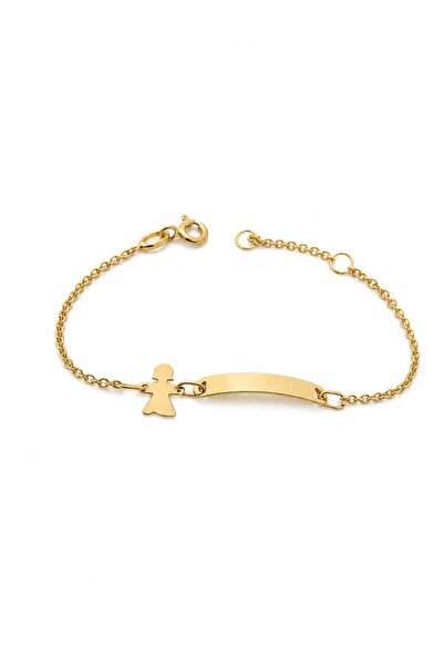 Aur 585 Brățară copii din aur galben 14k, model plăcuță cu fetiță, 12–14 cm, ...