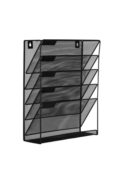 Arabest 5 Tier Wall Mounted Metal Mesh File Organizer Magazine Holder Black