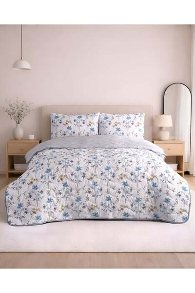 DONATEV Double Cotton Quilted Multi-Purpose Bedspread & Bed Cover / Blue Lily