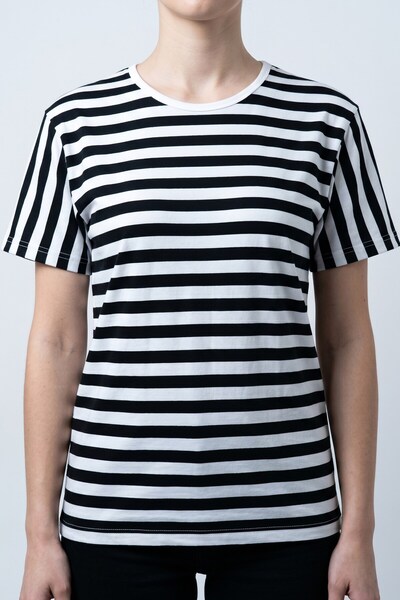 hadiora Women's Black and White Crew Neck Striped T-Shirt