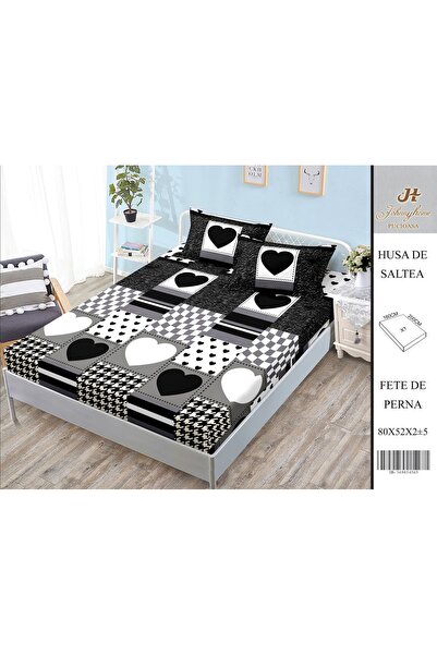 naniland.ro Husă de Pat Bumbac Satinat 2 Persoane 3 Piese Cu Elastic 160x200 cm