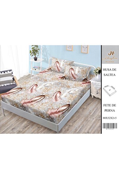 naniland.ro Husă de Pat Bumbac Satinat 2 Persoane 3 Piese Cu Elastic 160x200 cm