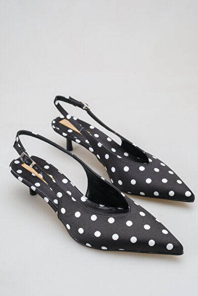SENASTİL H01 Women's Polka Dot Pointed Toe Open Back Slingback Low-Cut Stylis...