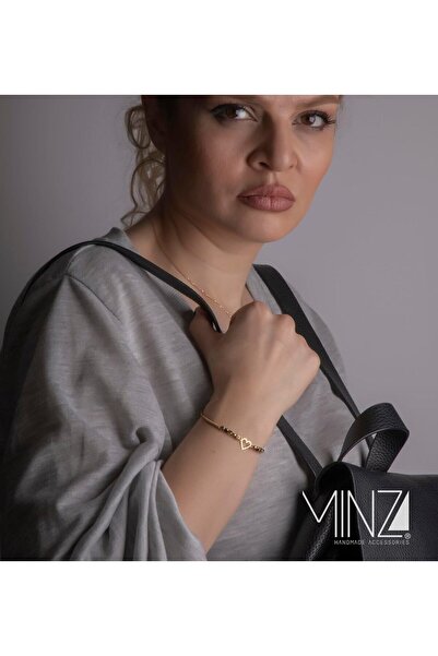 MINZA Mini Heart Women's Bracelet, 18K Gold, Beaded Bracelet, with Hematite, ...