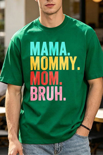 Fleck تي شيرتات كاجوال للرجال بتصميم نصوص ملونة مطبوع عليها mama mommy mom br...