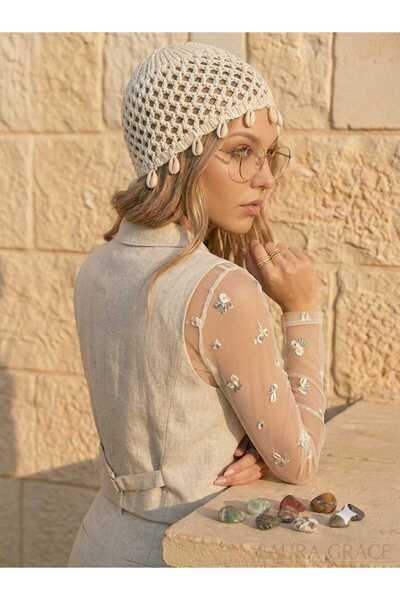Netodak Handcrafted Seashell Glittering String Detailed Knitwear Knitted Bean...