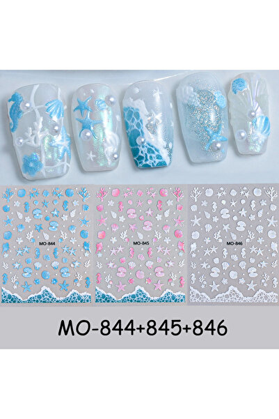 Choice MO-844-845-846 3D Laser Sea Starfish Seashell Nail Stickers Glass Ocea...