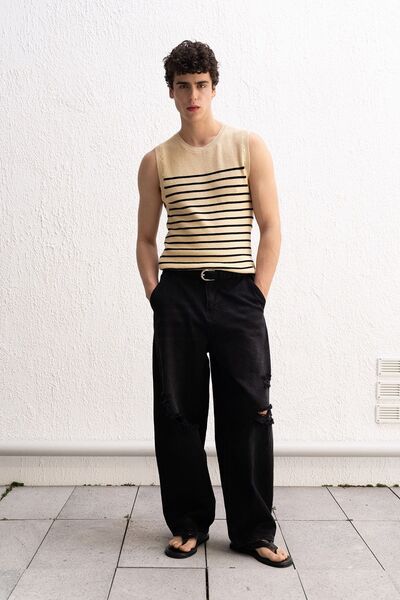 Hiccup GIESTO Tricou bărbătesc slim fit, fără mâneci, cu dungi