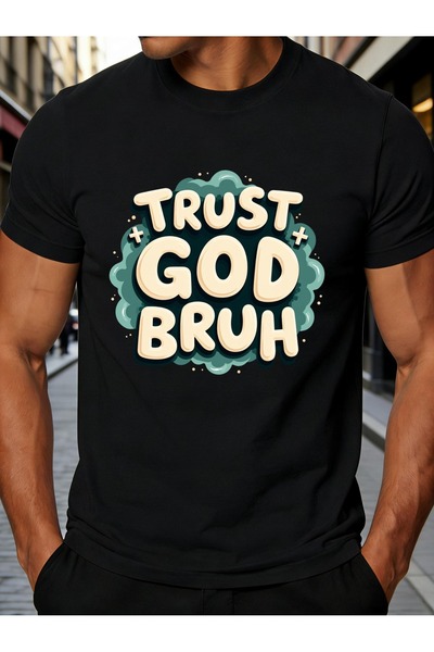 NOURAM تي شيرت رجالي بتصميم مرح مع طباعة 'Trust God Bruh'، مناسب للارتداء الي...
