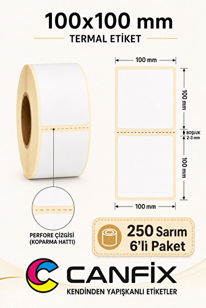 Canfix 100x100 mm Termal Kargo Etiketi 250 Sarım 6'lı Paket