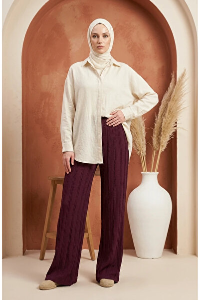 sefamerve Elastic Waist Textured Knitted Trousers 0740-05 Purple