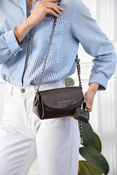 Just Polo Women's Brown Hand and Shoulder Bag with Chain Detail and Wallet