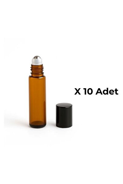 Kozpak 10 Adet 10 ml Amber Cam Roll-On Şişe Çelik Bilyeli Siyah Kapaklı Parfü...