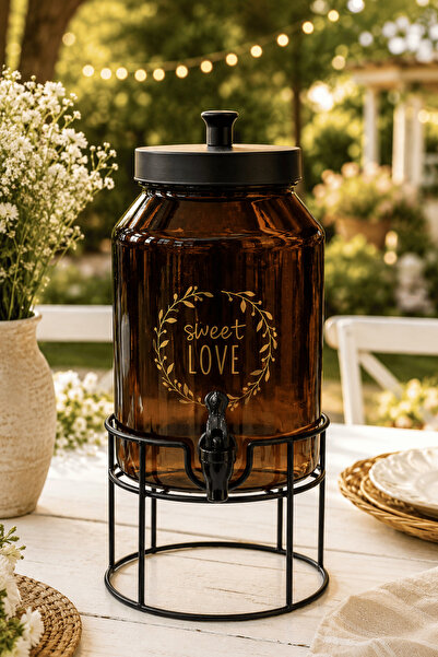 Jenisa 4 Litre Amber Cam Sebil Standlı Dispenser Musluklu İçecek Sunumluk Şer...