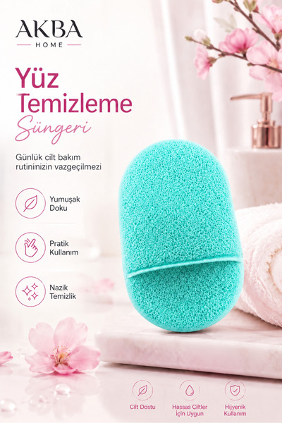 AKBA HOME Yüz Temizleme Süngeri Peeling Etkili Parmak Geçirmeli Yumuşak Cilt ...