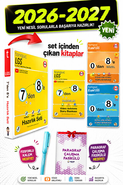 Tonguç Yayınları 8.sınıf 7'den 8'e Hazırlık Seti Konu Anlatımlı Soru Bankası