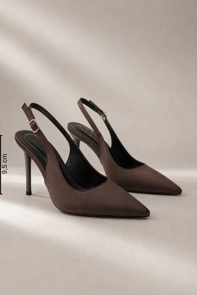 Women Lay-z Women's Brown Satin Open-Back Stiletto 9.5 cm Heel Comfortable Fu...
