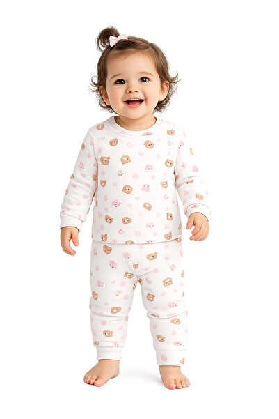 TİNY GOLDEN Baby Girl Pajama Set Patterned 100% Cotton Long Sleeve Top and Bo...