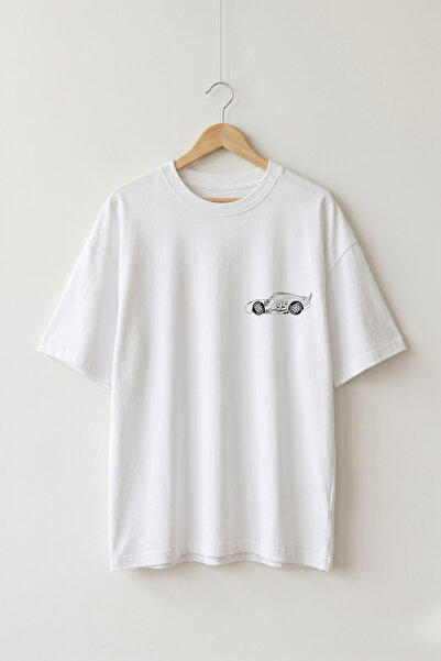 Maıson De Mode Oversize Unisex Beyaz Önlü Arkalı Şimşek McQueen Arabalı Baskı...