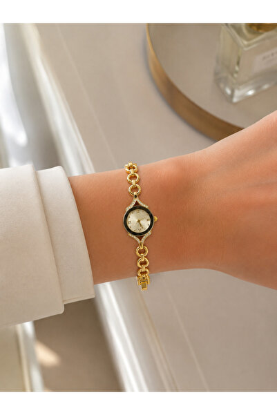 Boris Accessory Women's Wristwatch Gold Color Stone-Studded Vintage Design Ro...