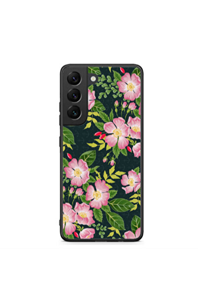 Other Samsung S22 Plus Pink flowers green laves Black Glossy Θήκη