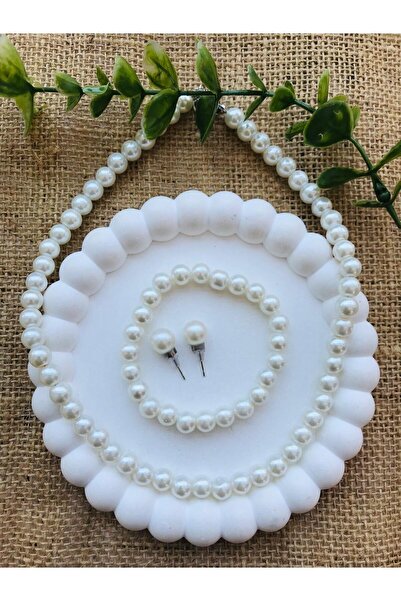 Luba Mayorka 8 mm Pearl Silver Necklace Bracelet Earring Set/ Set
