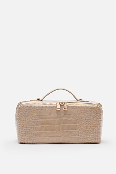 Bestyle Pedro Croco Genuine Leather Makeup & Travel Bag Beige Croco Leather