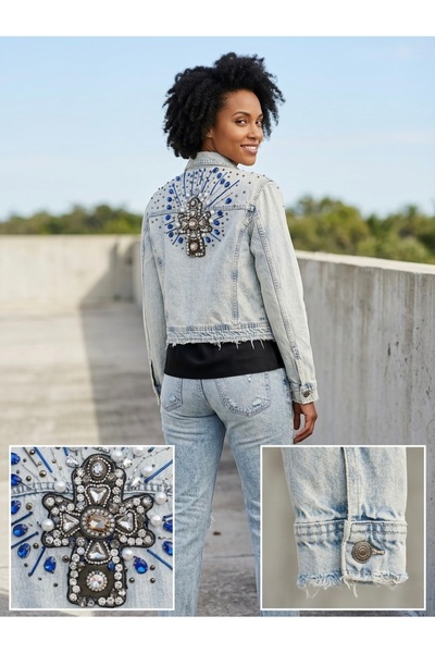 Rabiossa Women's Special Design Ethnic Denim Jacket