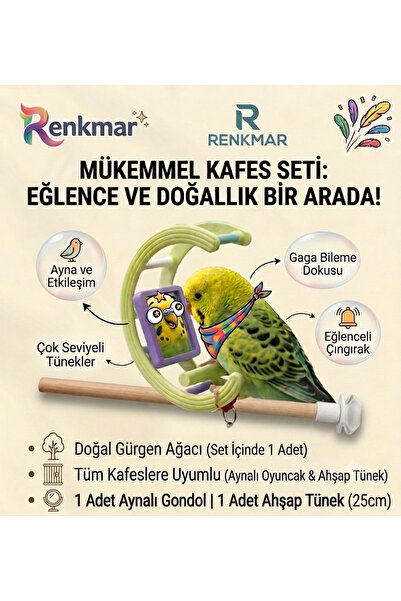 renkmar Kuş oyuncağı aynalı gondol ve kuş tüneği muhabbet kanarya ispinoz vb ...