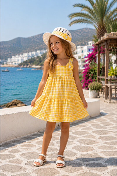 Yalçınoğlu Kids Set rochie de vară cu bretele și detalii cu volane pentru fet...