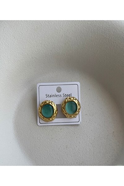Mevohome Gold Stainless Steel Earrings with Turquoise Stone Detail