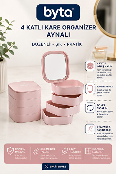 BYTA 4-Tier Makeup and Jewelry Organizer with Mirror – Rotating Cosmetic and ...