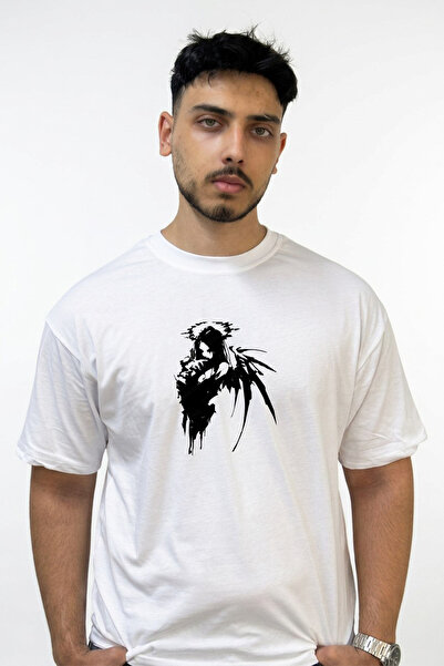 Anetos Kara Melek Design Printed Oversize White T-Shirt