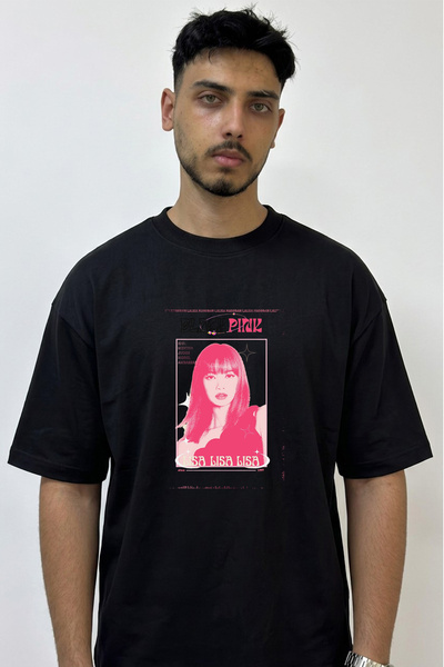 Anetos Μαύρο μπλουζάκι Blackpink Lisa_2 με στάμπα σε μεγάλο μέγεθος