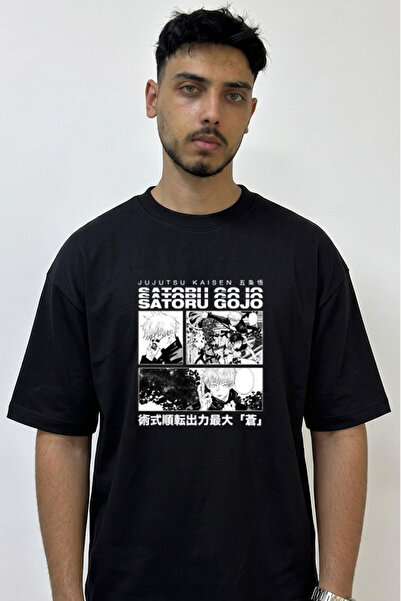 Anetos Satoru Gojo_6 Design Printed Oversize Black T-Shirt