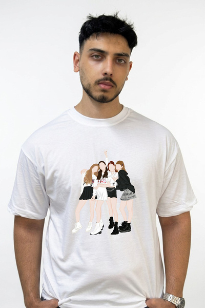 Anetos Blackpink_22 Design Printed Oversize White T-Shirt