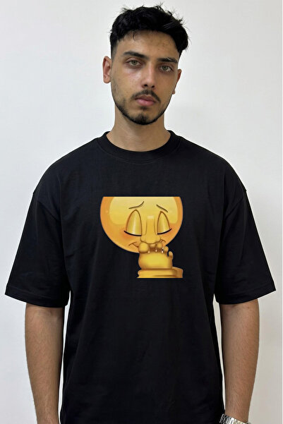 Anetos Foot-Eating Design Printed Oversize Black T-Shirt