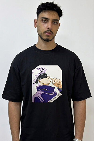 Anetos Gojo Satoru_33 Design Printed Oversize Black T-Shirt