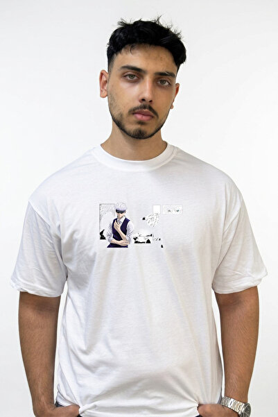 Anetos Gojo Satoru_66 Design Printed Oversize White T-Shirt