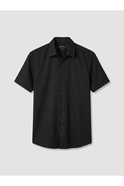 LC Waikiki Siyah Slim Fit Erkek Dokulu Gömlek