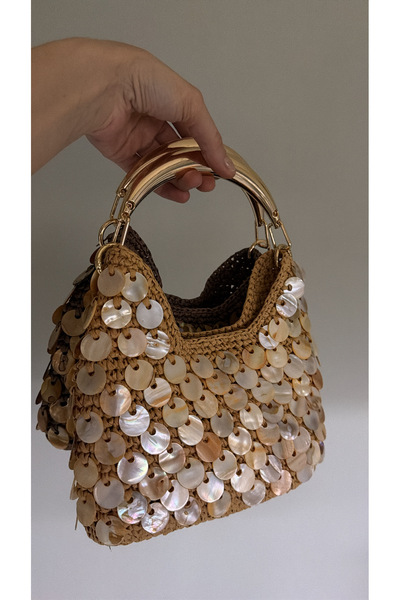 WOMANBAG Handmade Straw Stone Sequined Shoulder Bag25X25Cm