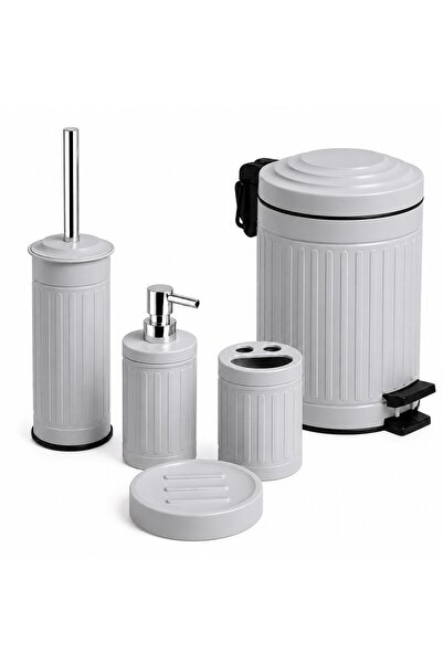 Aşkana En Model, 5 Piece Retro Metal Bathroom Set, 5 Lt Large Trash Can, Toil...