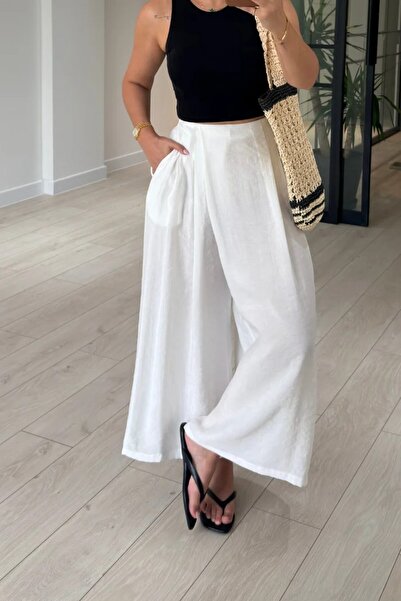Suziş Green Pleated Skirt Pants with Elastic Waist Detail 51204