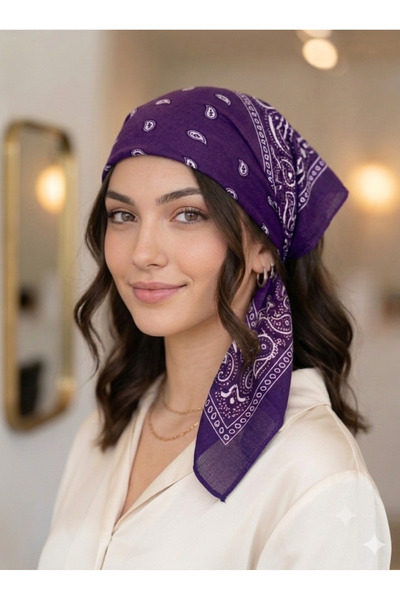 MutluBiDünya Etnik Desen Kare Pamuklu Bandana Fular