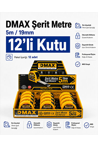 DMAX Şerit Metre 5 m x 19 mm - MID Onaylı - ABS Gövde - 12'li Paket