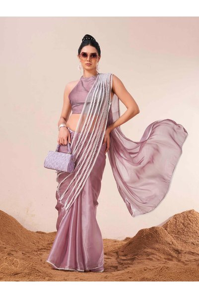 PRASHA Lavendar colored fancy designer saree with moti lace on shoulder portion