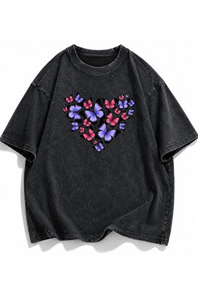 ELAN WEAR تي شيرت كبير الحجم للجنسين قابل للغسل، تي شيرت مغسول بتصميم عتيق عل...