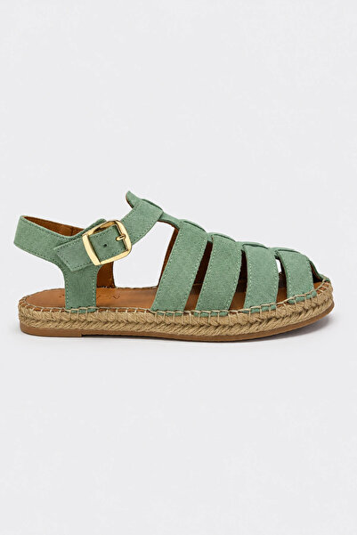 Suren bysrnshoes Maya Hakiki Deri Gold Toka Detaylı Kadın Espadril Sandalet