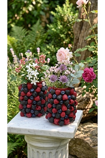 FLORYN Set of 2 Decorative Glass Vases – Modern Design with Colorful Fruit Pa...